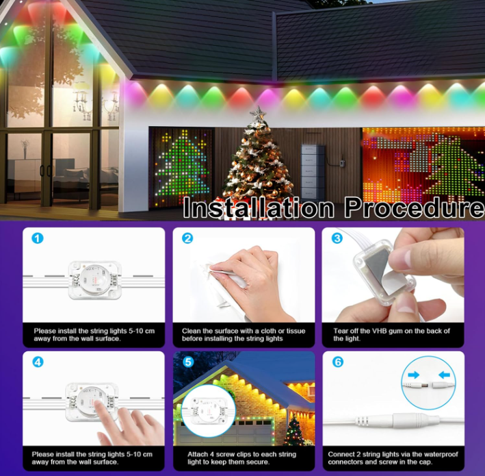 Permanent Outdoor Lights, 200-Foot RGBIC Eave Lights, IP67 Waterproof Home Lighting, Smart LED with App/Remote Control, Ideal for Outdoor Decor, Garden Decor, Parties, Holidays