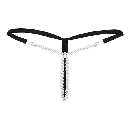 MQLKF Sexy Women Pearl G String And Thongs Solid Color Low Waist Underwear Cozy Adjustable Underwear