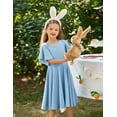 thumbnail image 5 of Oudiya Girls Butterfly Sleeve Summer Dress A-Line Casual Swing Twirl Skater Dress with 2 Pockets for Kids, 13Y, 5 of 9