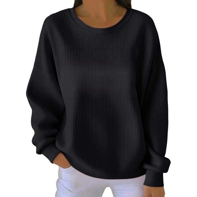 ManxiVoo Chandail en Molleton Basique à Col Rond pour Femmes Manches Longues Chandail-Over Polyvalent Confortable Taille m Noir