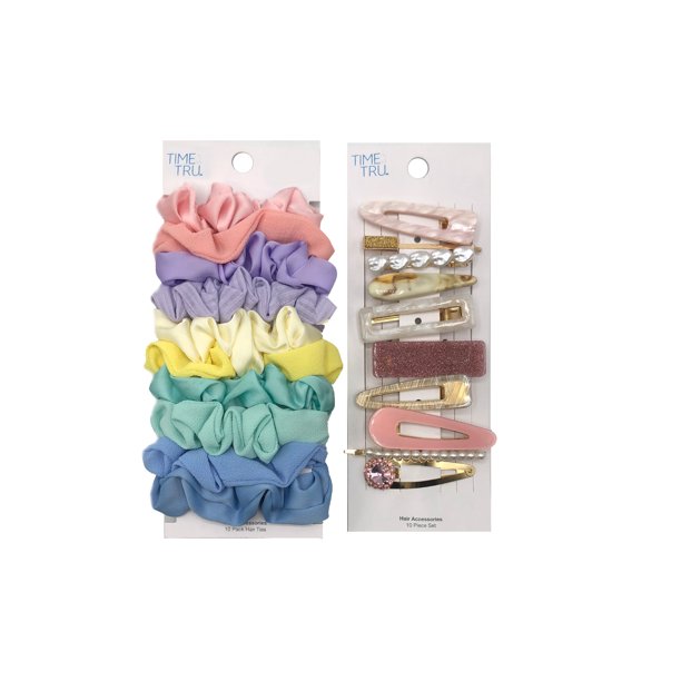 Time and Tru Adult Women's 20 Pack Hair Ties and Clips