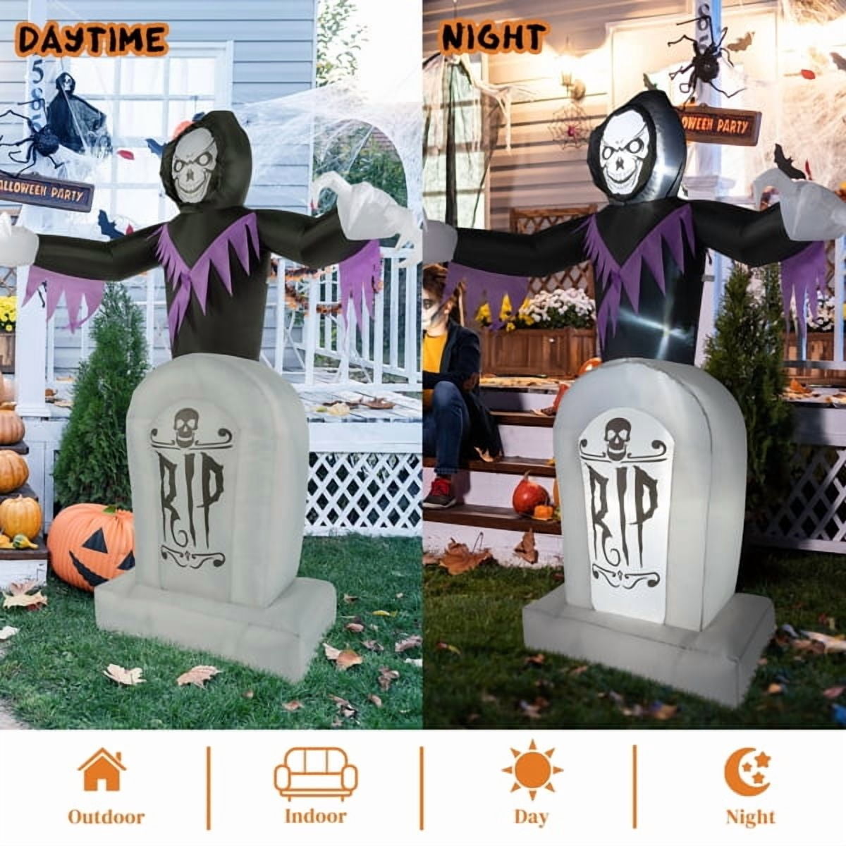 Alvantor 6 ft Halloween Inflatable Grim Reaper and Tombstone with 3 LED Lights for Outdoor Yard