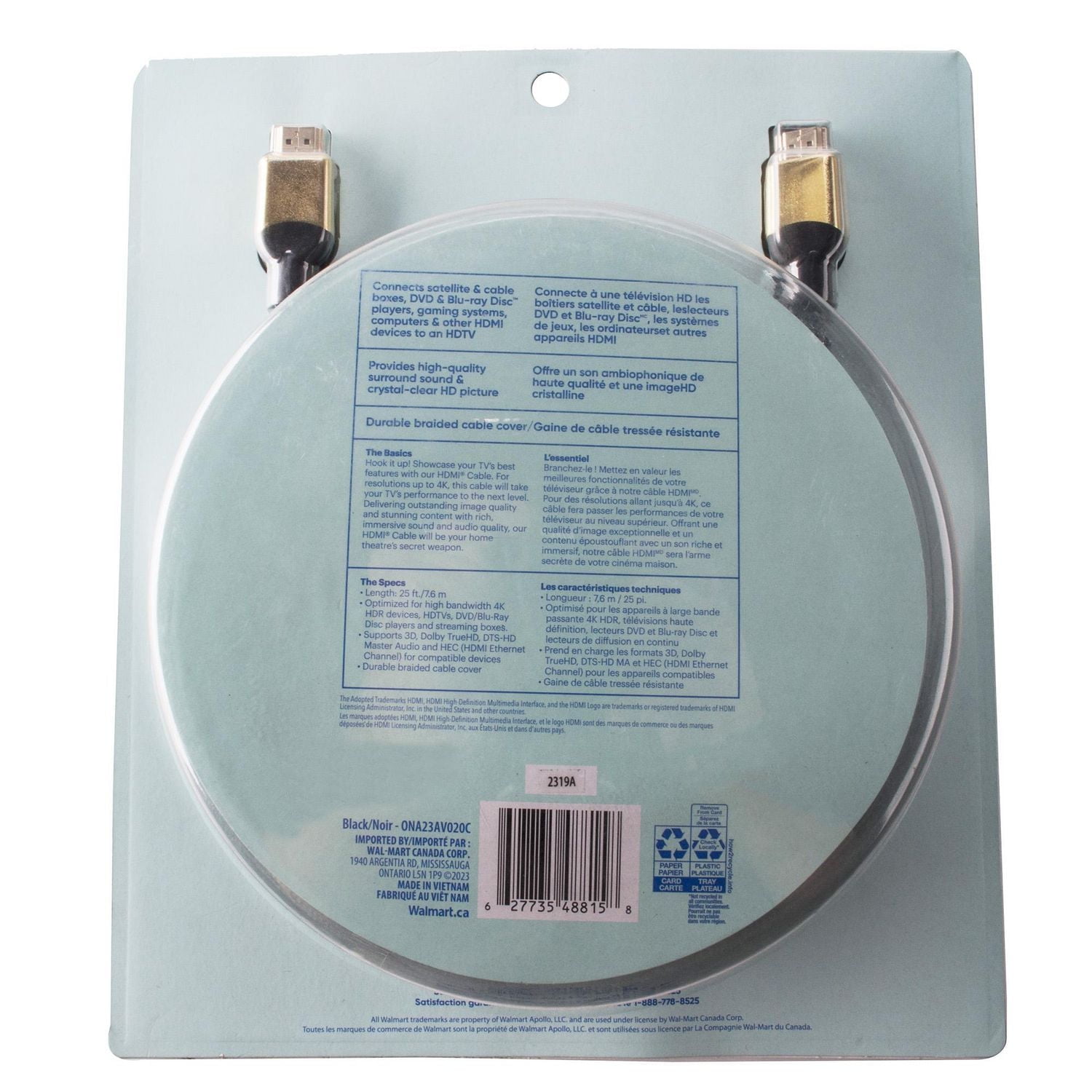 onn. 12 FT./7.6 m High Speed HDMI Cable