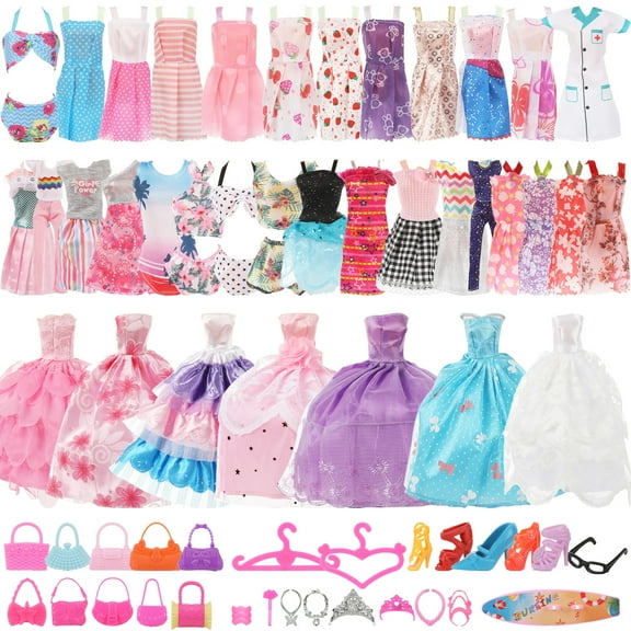 Petbank 62Pcs 11.5 inch Girl Dolls Clothes and Accessories Including 7 Wedding Gown Dresses, 11 Fashion Dresses, 1 Doctor Outfit,1 Swimsuits, 10 Shoes, 10 Handbag