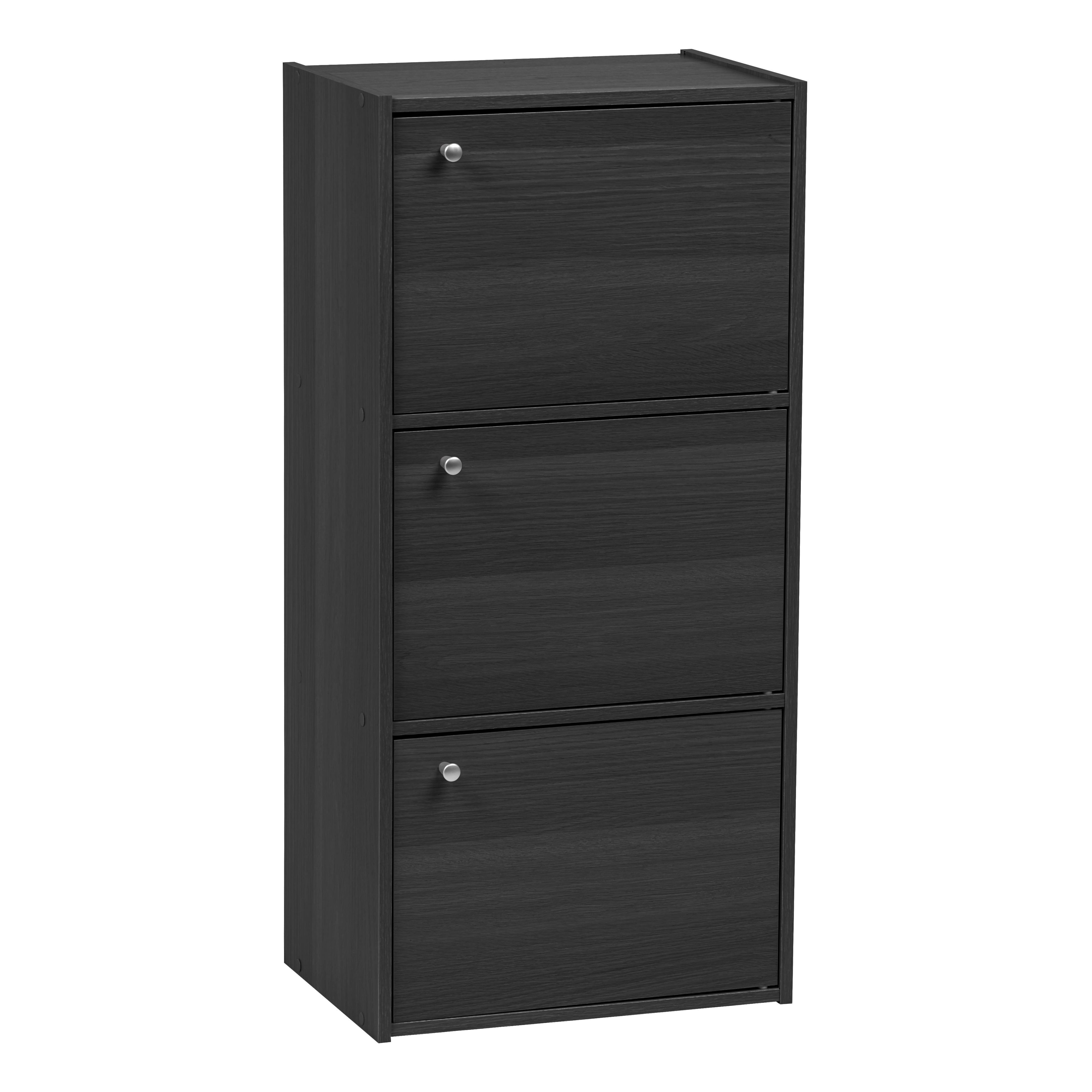 IRIS 3-Tier 3-Door Wood Bookcase Storage Shelf, Black ...