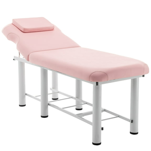 DUOSONG Professioanl Massage Table , Backrest Adjustable, Removable Headrest, Bottom Shelf Storage , Memory Foam Layer Salon Bed,White Pink PU Commercial Beauty & Personal Care