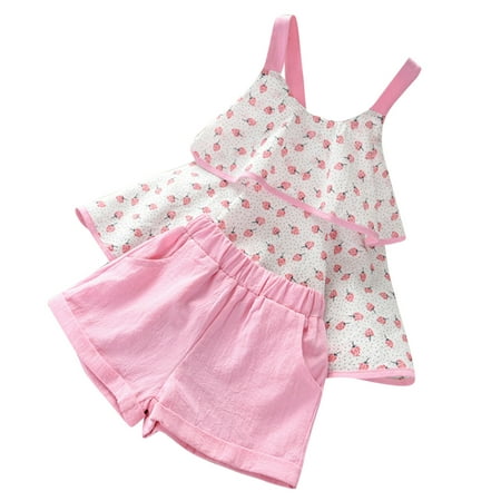 

Baby Girls Clothes Baby Essentials Newborn Infant Baby Girls Fruit Print Suspender Vest Tops Shorts Outfits Set on Clearance