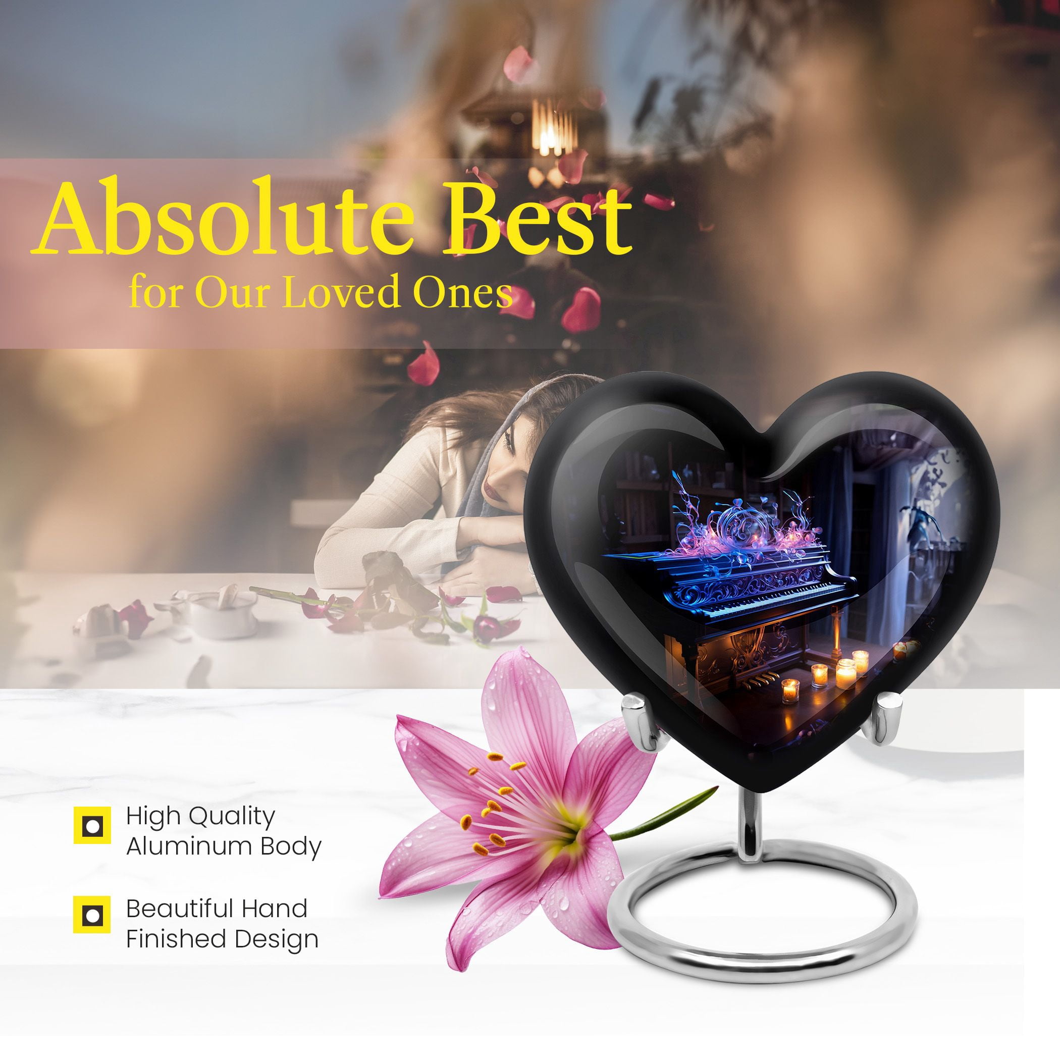 Musical Instrument Heart Urn, Heart Urns for Ashes, Keepsake Urns for Human Ashes, Cremation Urn for Human Ashes, Small Urns for Human Ashes, Urn for Ashes, 3-Inch, Set of 1 for Loved Ones