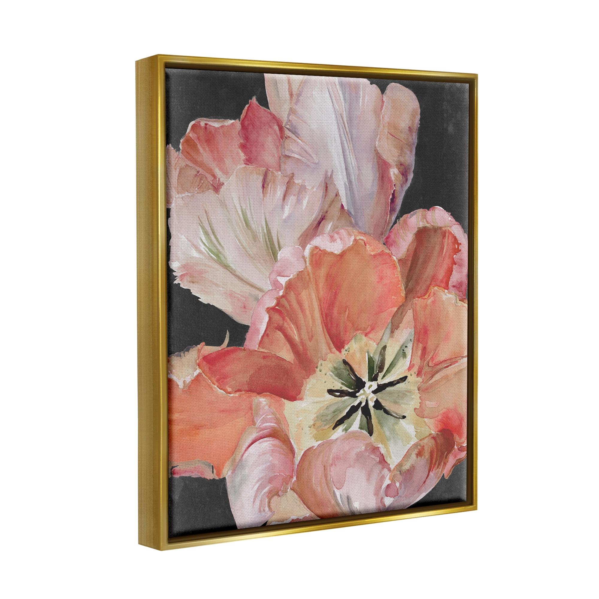 Stupell Industries Pink Hibiscus Petals Blooming Botanical & Floral Painting Gold Floater Framed Art Print Wall Art