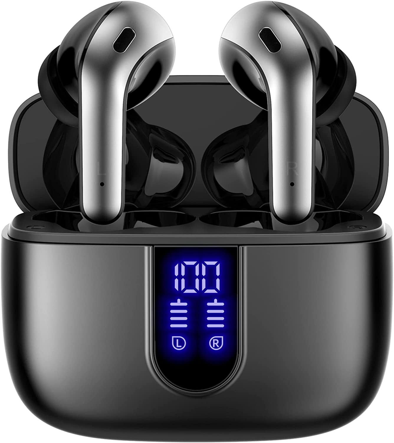 in-Ear Noise Cancelling Stereo Headset 128 for All Smartphones Anti-Sweat Earplugs Gym Running Wireless Bluetooth Earbuds with Portable Charging Case Long Battery Life 