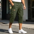 thumbnail image 4 of Mens 3/4 Long Cargo Shorts Loose Fit Elastic Work Capri Shorts Below Knee Casual with Multi Pockets Army Green 4XL, 4 of 7