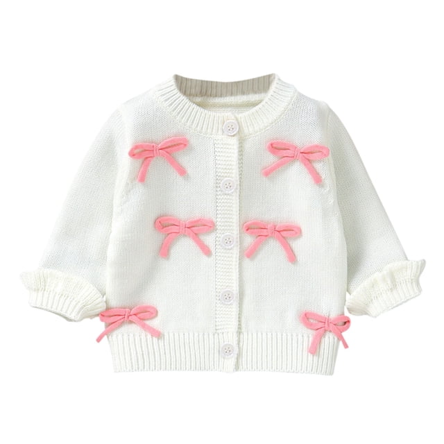 Pull Tricoté Mignon à Col Rond Manches Longues pour Bébé Fille 0-3T, Chandail en Molleton Chaud pour Enfants Blanc