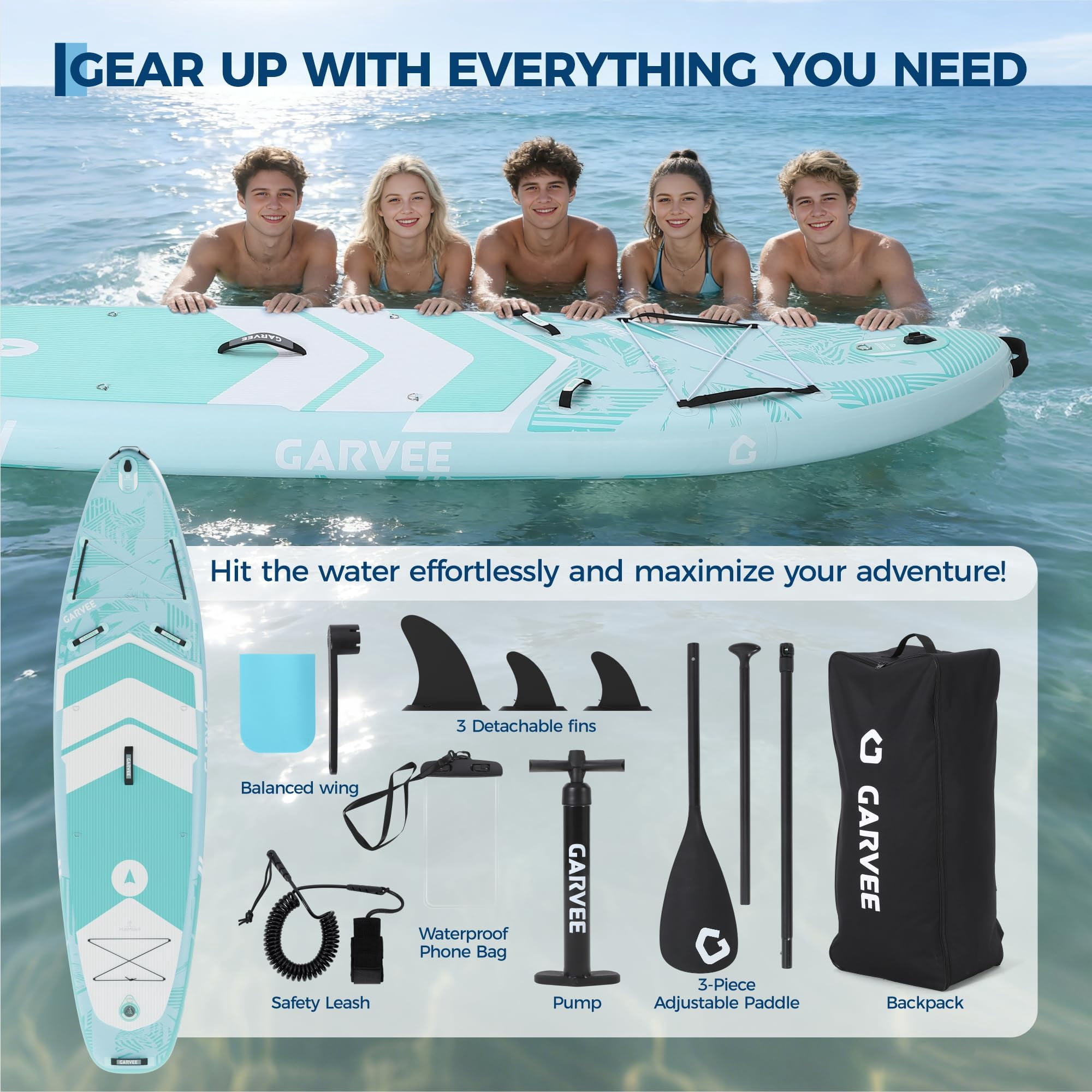 QinaQin 10'6 Inflatable Upright Paddleboard, Wide and Stable, with a Non-Slip Eva Deck, High Load-Bearing Upright Paddleboard, Three-Fin Control, Includes All Accessories