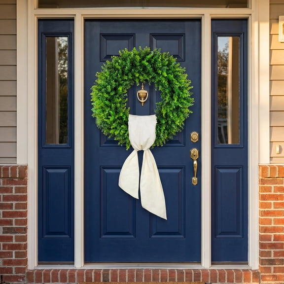 17.72'' Boxwood Wreaths Front Door Artificial Spring Wreath. Wreaths for Front Door Farmhouse Wedding Green Year Round Indoor Outdoor for Summer Wreath St Patricks Day Decorations