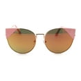 thumbnail image 2 of Womens Metal Rim Reflective Lens Cat Eye Tip Round Retro Sunglasses Gold Pink Fuchsia Mirror, 2 of 4
