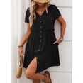 thumbnail image 4 of Women A Line Dress Bamboo Cotton V Neck Short Sleeve Summer Mid Length Loose Fit, 4 of 7