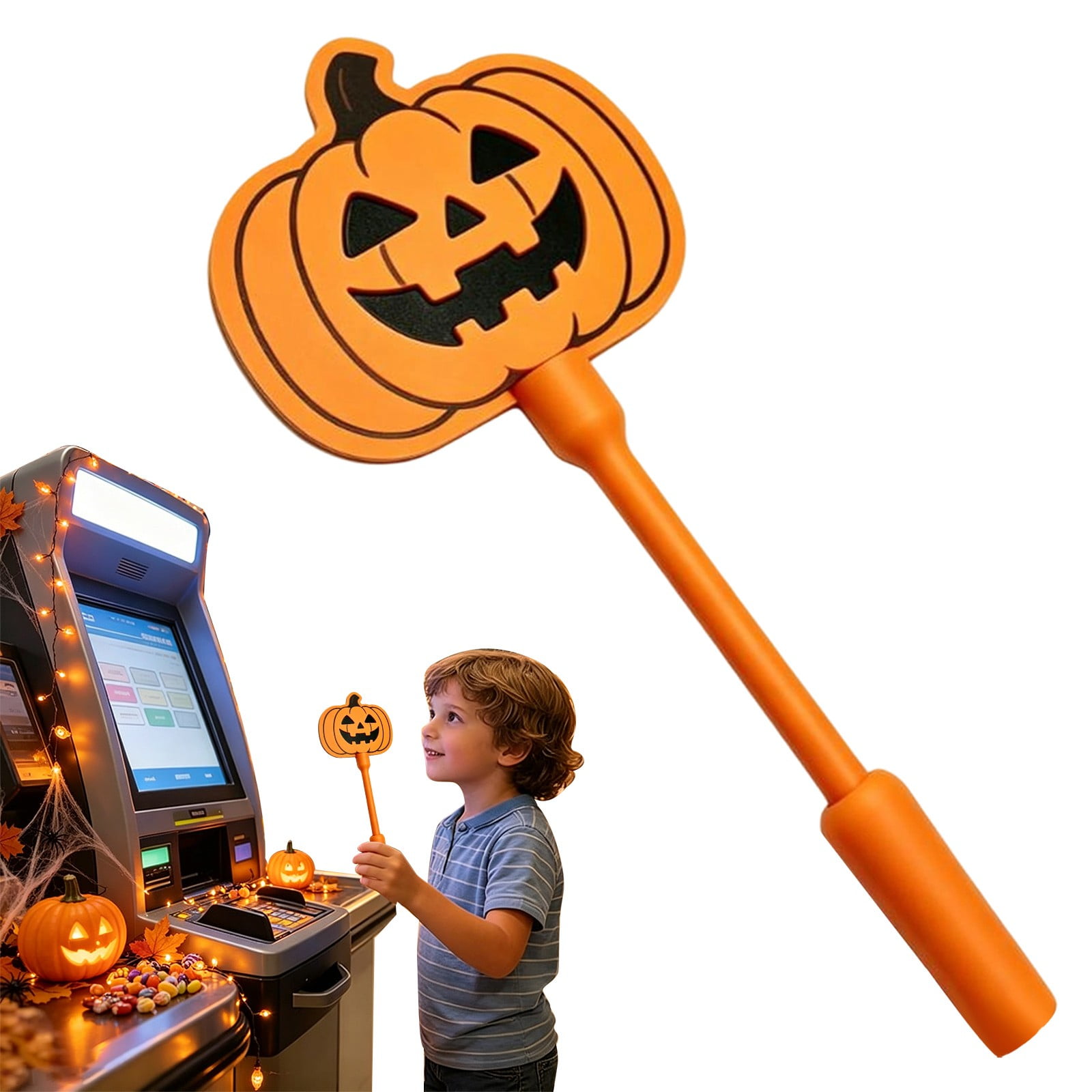 3D Printed Halloween Pumpkin Tap Wand to Pay,Magic Card Wand Contactless Payment Card Holder,Starlight Glow Keychain Accessory for Cashless Payments,14 inch (Orange 2 Pcs)