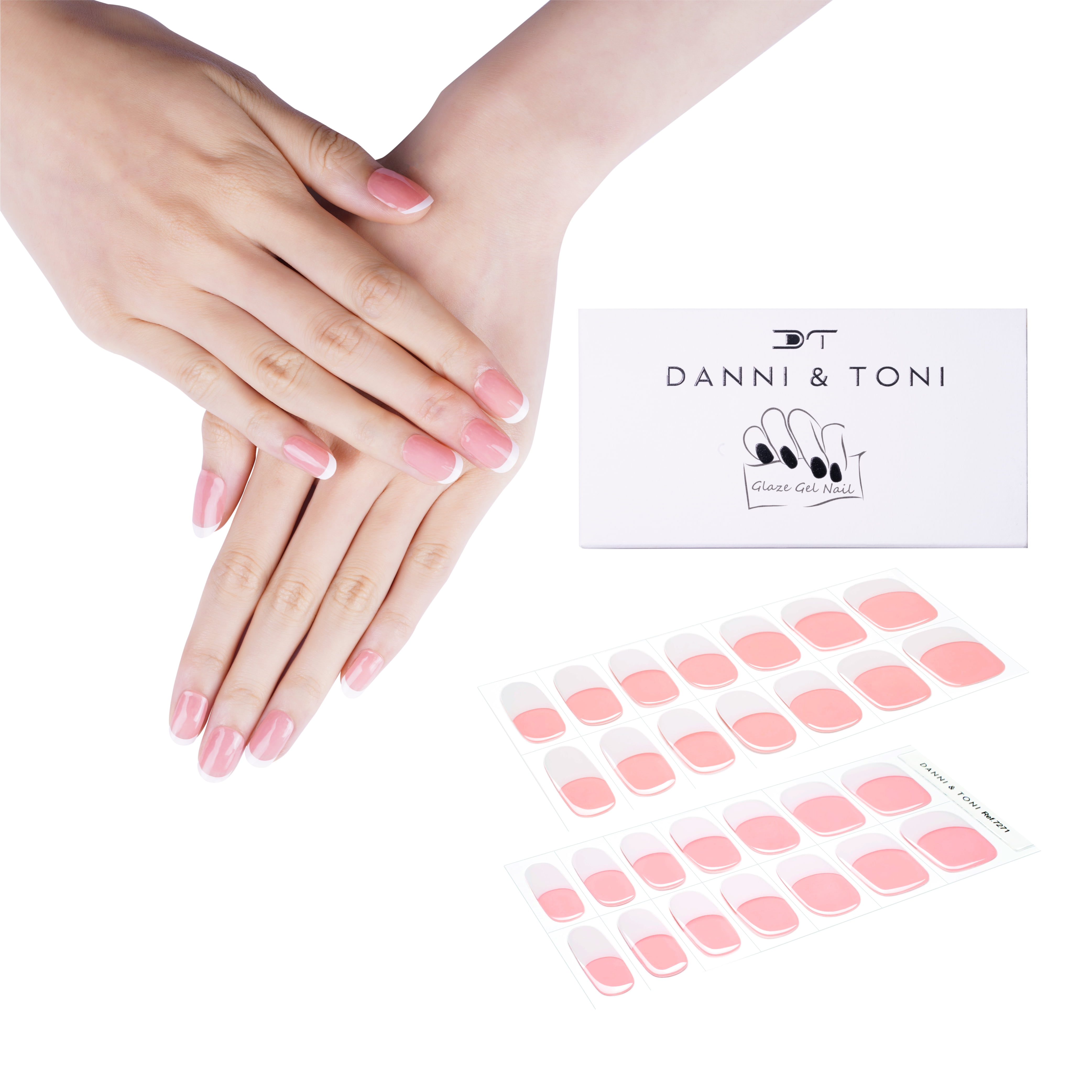 DANNI & TONI Semi Cured Gel Nail Strips (Timeless French Tips) Nude