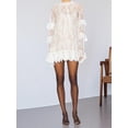 thumbnail image 3 of Argulvti Robe en Dentelle pour Femme, Robe Transparente à Manches Longues à Col Ras du Cou, Robe de Cocktail, Robe Courte d'Automne, 3 of 7