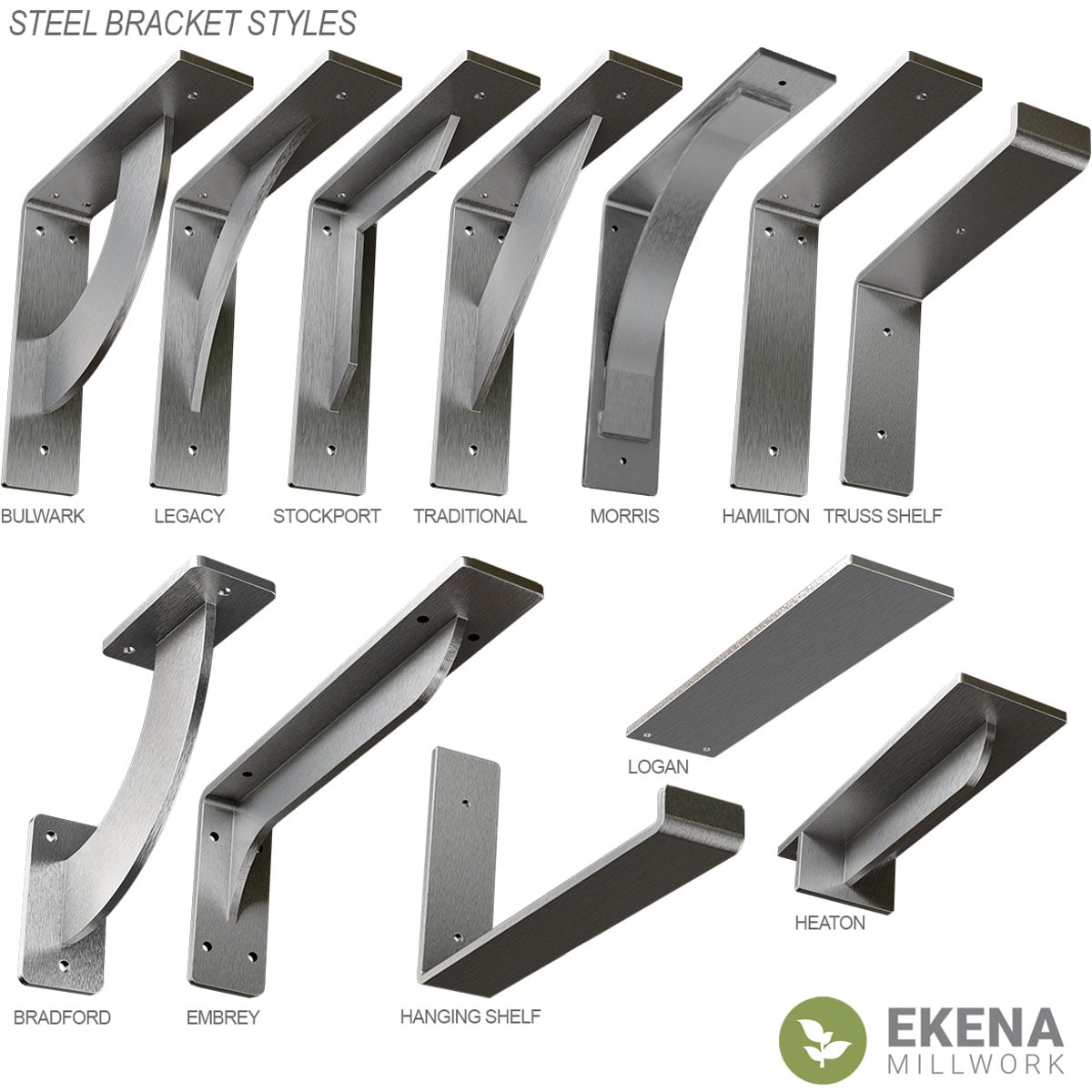 Ekena Millwork 2"W x 10"D x 10"H Stockport Bracket, Stainless Steel (4-Pack)