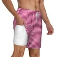 thumbnail image 3 of Balery Pink Gingham Mens Swim Trunks Swim Shorts for Men Quick Dry Inseam Beach Shorts with Compression Liner Pocket-X-Large, 3 of 9