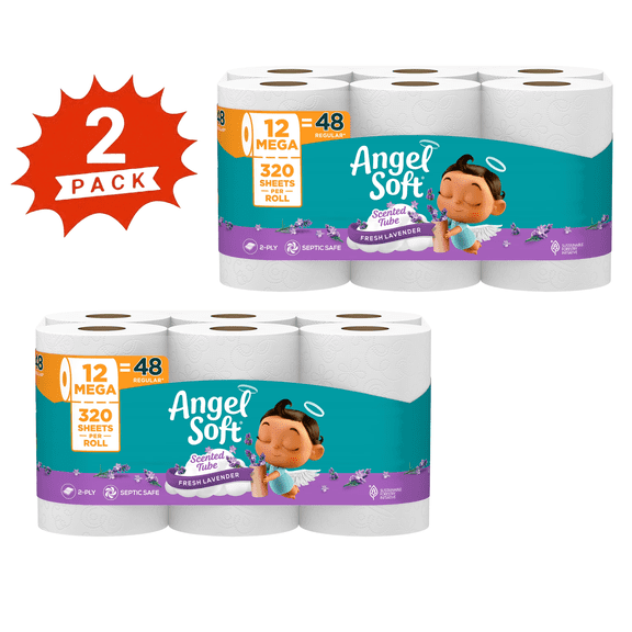 Angel Soft Toilet Paper, 24 Mega Rolls, 2-Ply Bath Tissue with Fresh Lavender Scented Tube, 640 Sheets per Roll (2-Pack)