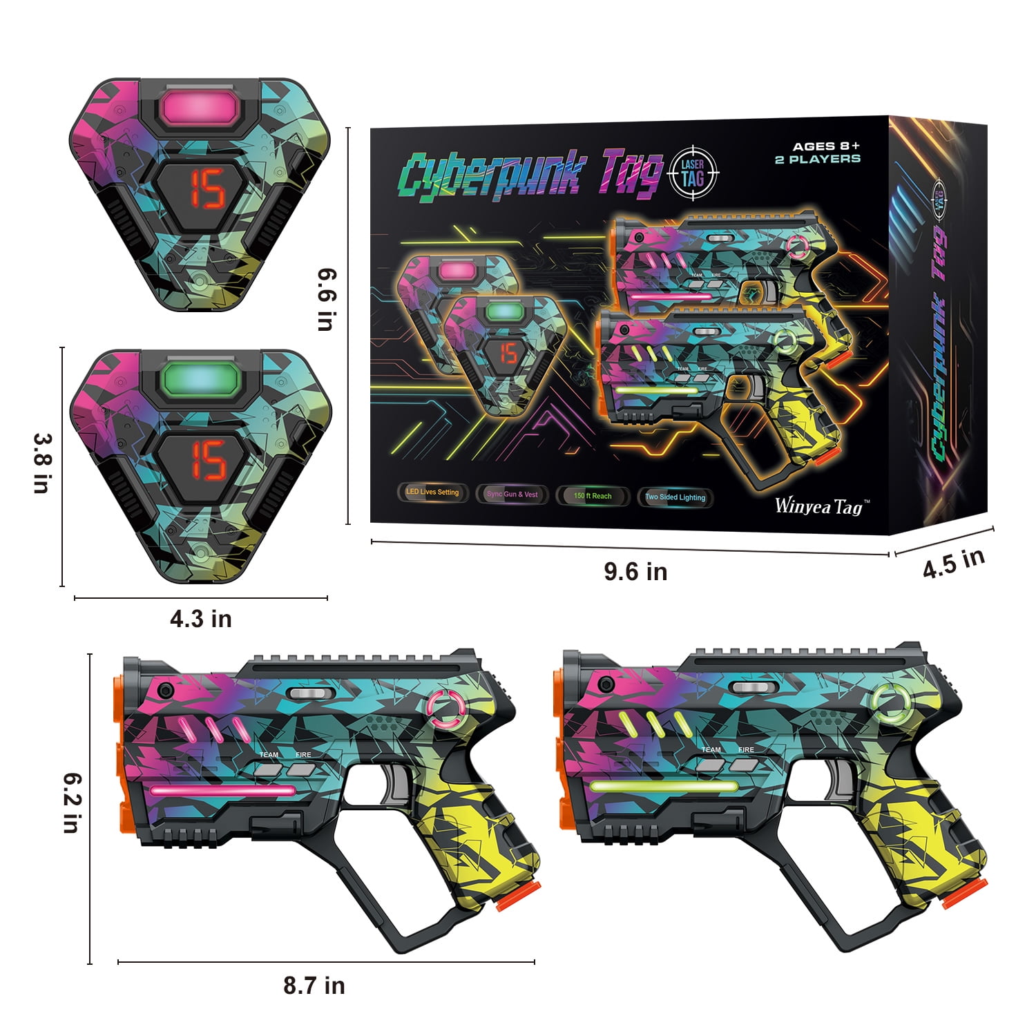 Winyea Tag Battery Powered Indoor & Outdoor Cyberpunk Laser Tag Gift Set for Kids, Teens and Adults