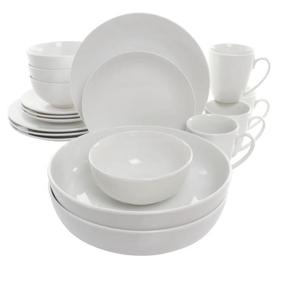18 Piece Owen Porcelain Dinnerware Set with 2 Large Serving Bowls, White