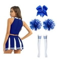 thumbnail image 2 of TiaoBug Women Cheerleading Costume Musical Cheer Leader Uniform with Striped Socks Bow Hair Pom Poms Blue A M, 2 of 5