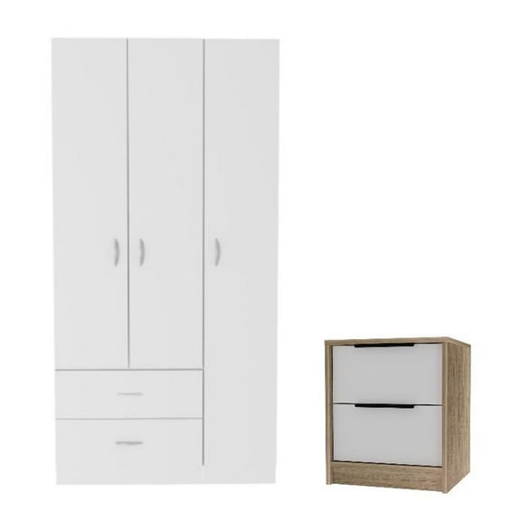 Home Square 2-Piece Set with Engineered Wood Armoire and Nightstand in White