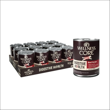 Wellness CORE Digestive Health Pate Adult Canned Wet Dog Food, Grain Free, Sensitive Stomach, Natural, Beef Recipe, 13 oz, Pack of 12 Cans