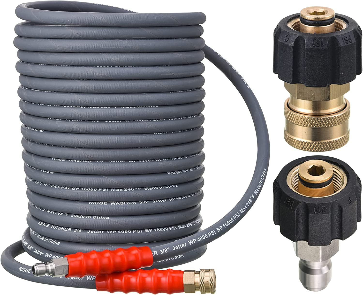 YAMATIC Pressure Washer Hose 1/4 x 100 FT Pro-Flexible & Non-Marking Swivel 3/8 Quick Connect with M22-14mm Adapters 4200 PSI Hot & Cold Water Replacement/Extension for Power Washers 