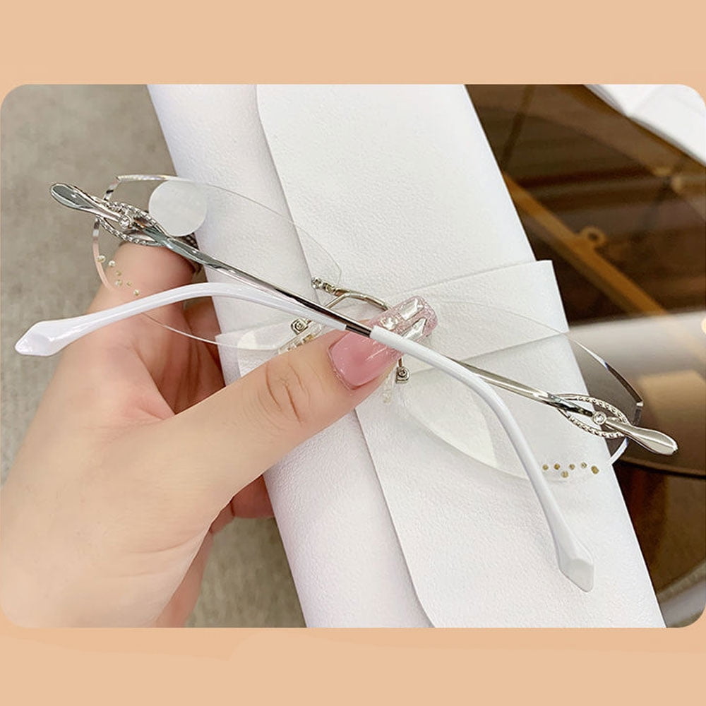 2 Pairs of Women Rimless Blue Light Blocking Reading Glasses 1.50, Ladies Rectangle Metal Silver Presbyopia Glasses Readers +1.50 strength