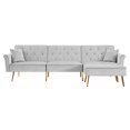 thumbnail image 3 of uhomepro Mid Century Couches and Sofas, Modern Reversible Sectional Sofa Bed with Golden Legs, Metal Nails Armrests, 2 Pillows, Velvet Fabric Couch for Living Room, Gray, 3 of 11