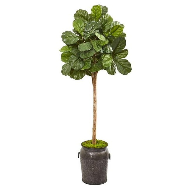 Nearly Natural 9575 6 in. Fiddle Leaf Fig Artificial Tree in Metal Planter