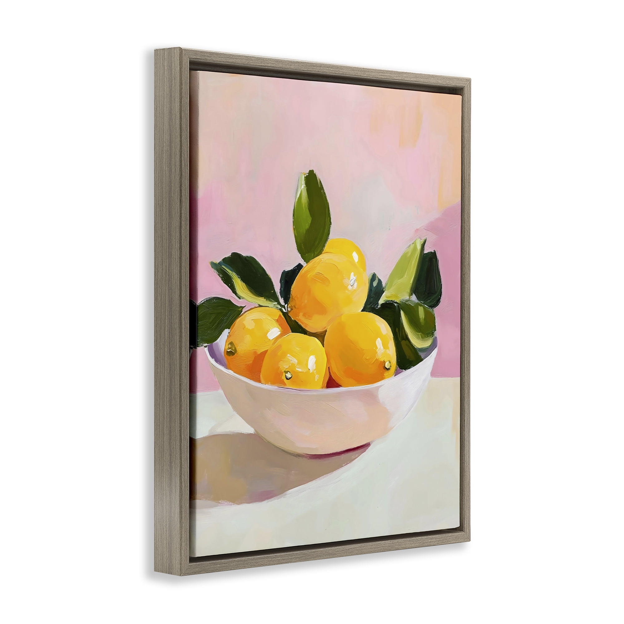 Stupell Industries Bowl of Lemons in Sunlight Brown Framed Floater Canvas Wall Art, design by The Prints Vibe