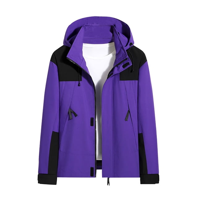 LSLJS Mode Femmes Veste Confortable Décontractée à Blocs de Couleur avec Cordon de Serrage Poche Manches Longues à Capuche Veste Décontractée (Violet, m)