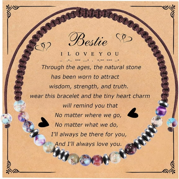 Morse Code Bracelets for Women Men Mothers Day Fathers Day Birthday Christmas Anniversary Memorial Graduation I Love You Tiger Eyes Imperial Stone Beads Bracelet Jewelry Gifts