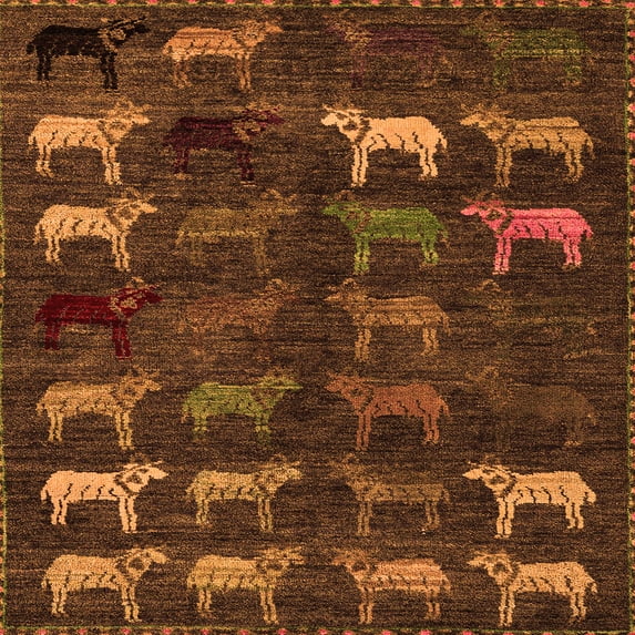 Ahgly Company Indoor Square Abstract Orange Modern Area Rugs, 6' Square