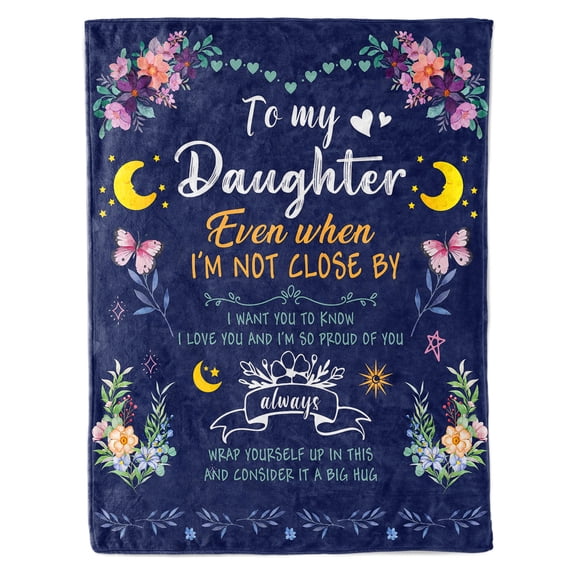 KAAYEE Daughter Blanket from Mom Dad,Daughter Blanket Presents for Birthday,I Love You Daughter Letter Warm Soft Throw Blankets,Navy,60"x50"