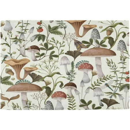 

Bestwell 6 pcs Placemats Mushrooms Heat-Resistant Non-Slip Double Sided Washable Kitchen Dining Table Mats for Kitchen Table Decoration 12 x 18 Inch