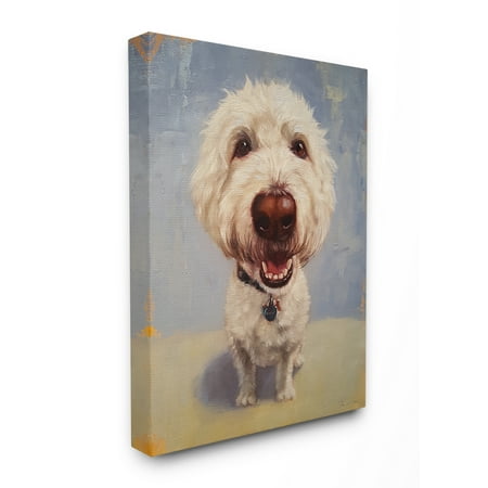 The Stupell Home Decor Collection Fish Eye White Dog Portrait Close Up Painting Stretched Canvas Wall Art, 16 x 1.5 x