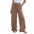 thumbnail image 2 of Pounoo Women's Linen Blend Drawstring Waist Wide Leg Pants, Casual Lightweight Trousers with Pockets for Summer and Resort Wear Gift, 2 of 9