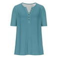 thumbnail image 5 of Womens Plus Size Henley Shirt, Short Sleeve Shirts for Women Summer Casual Loose Fit Solid Color Button Up Crewneck T-Shirts, 5 of 6