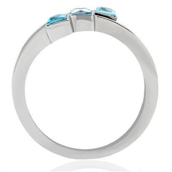 Bague en Acier Inoxydable Très Polie (Sans Placage) avec Verre Synthétique Synthétique Bleu Mer pour Femmes Couleur de Pierre Bleu Mer Style TK180 Taille 7