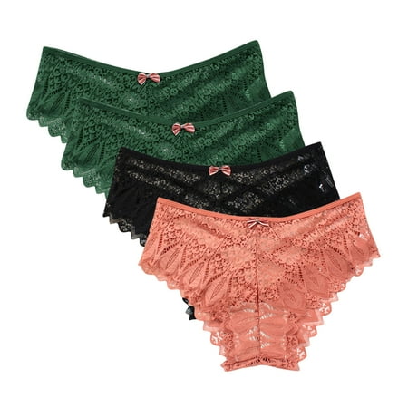 Womens Cotton Underwear 4 Pack Lace Underwear for Women Thongs Panties Ladies Lace Bikini Lightweight Breathable Lace Thong Panties Cotton Boy Shorts Underwear for Women Orange XXL