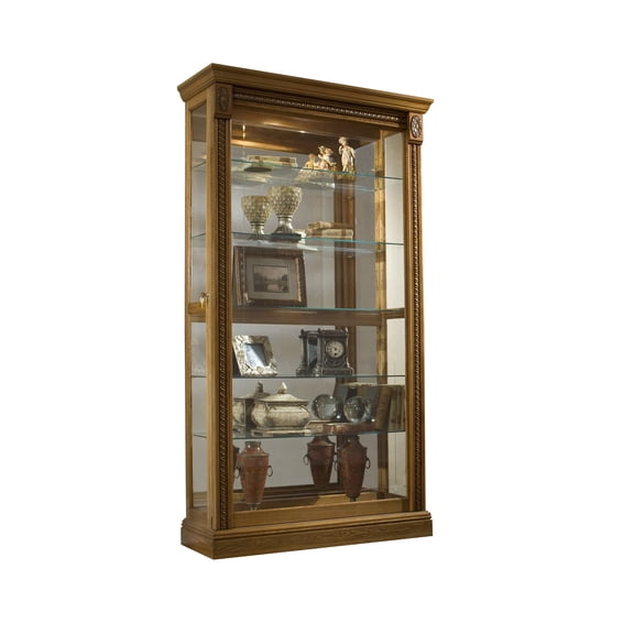 Sliding Glass-Door Curio Cabinet in Brown Honey Finish
