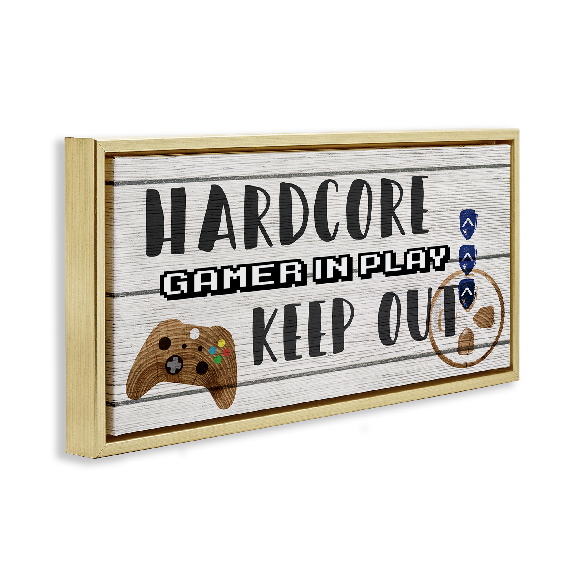 Stupell Industries Gamer Playroom Sign Typography Painting Gold Floater Framed Canvas Art Print Wall Art, 25 x 11