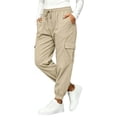 thumbnail image 5 of Inleife Women Solid Cuffed Cargo Jogger Pants, Elastic Drawstring High Waist Casual Tapered Track Pants with Side Cargo Pockets, Loose Outdoor Loungewear Athletic Pants for Daily Streetwear, 5 of 6