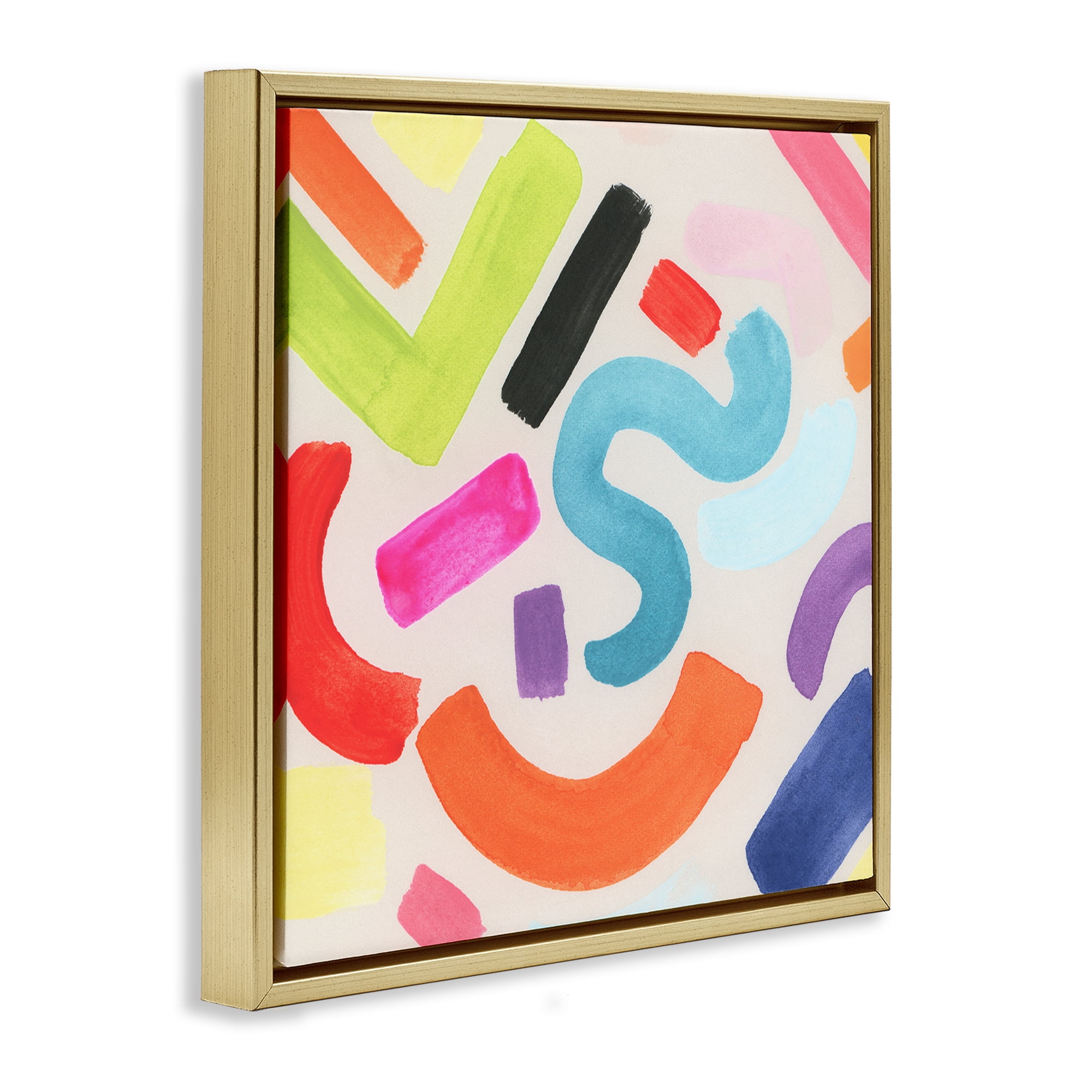 Stupell Industries Retro Squiggle Shapes Abstract Painting Gold Floater Framed Canvas Art Print Wall Art, 18 x 18